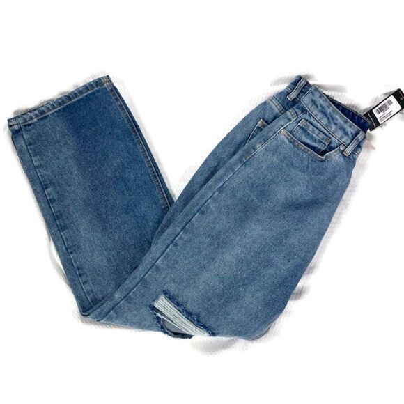 Pretty Little Thing Jeans Women 4 Blue Distress Boyfriend Straight Leg Denim NEW - Picture 4 of 16